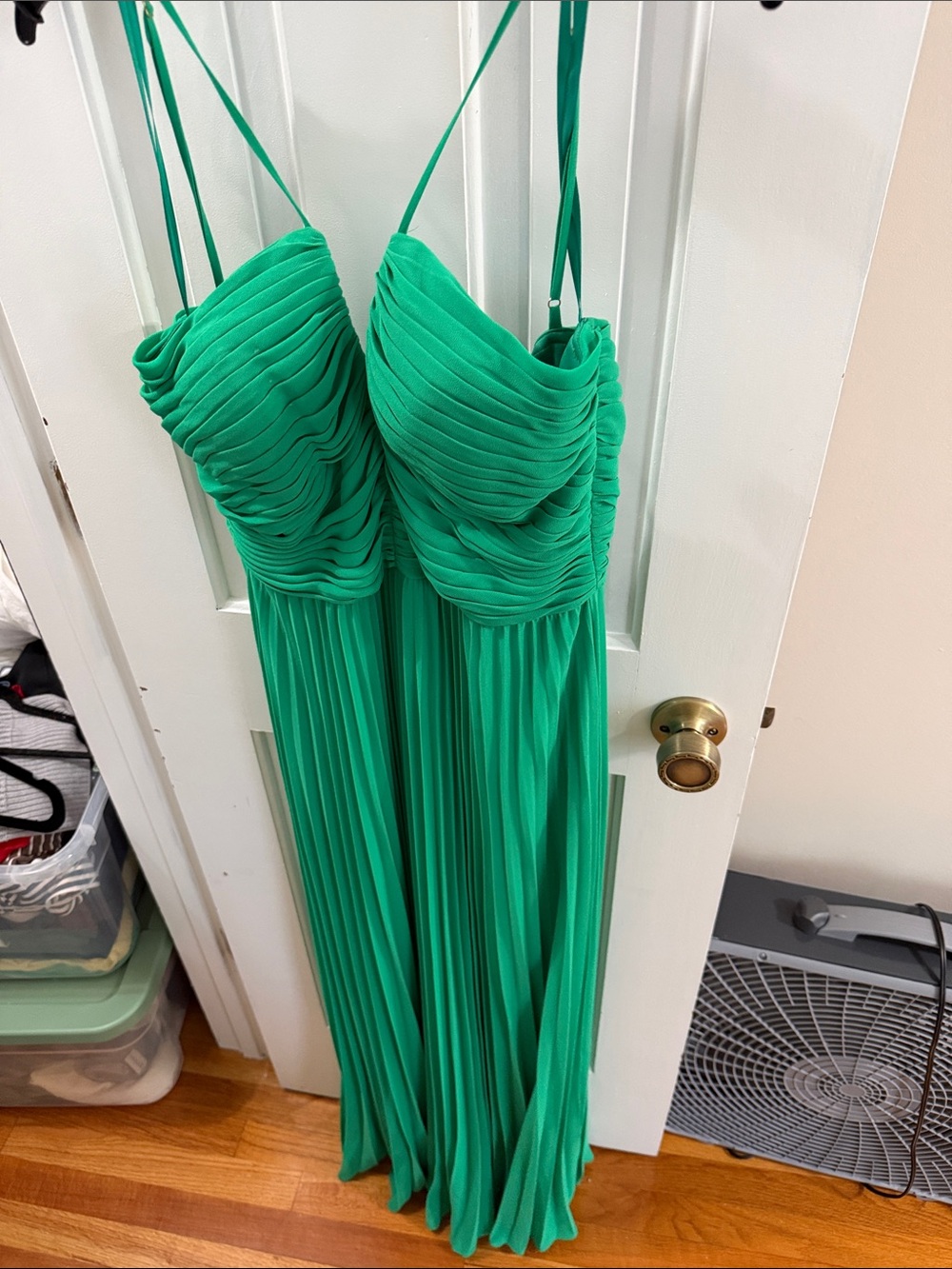 Xscape Emerald Green Pleated Spaghetti-Strap Maxi Dress